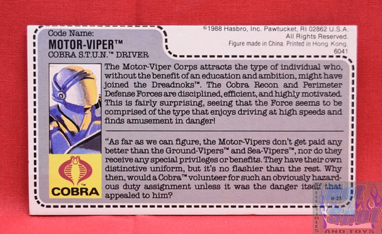1988 '89 Motor-Viper Mail-Away Red Back File Card