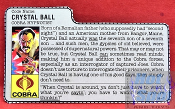 1987 Crystal Ball Cobra Hypnotist File Card
