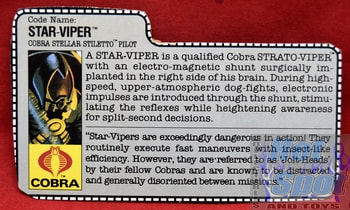 1988 Star-Viper Cobra Stellar Stiletto Pilot File Card