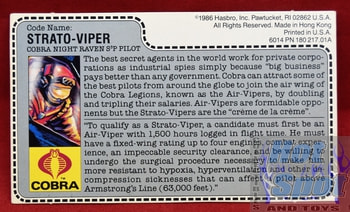 1986 Strato-Viper Cobra Night Raven File Card