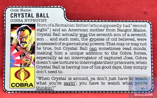 1987 Crystal Ball Cobra Hypnotist File Card