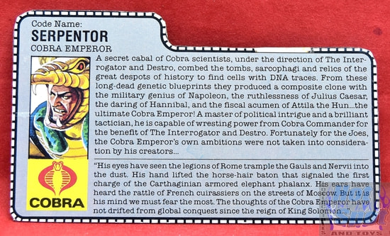 1986 Serpentor Cobra Emperor File Card