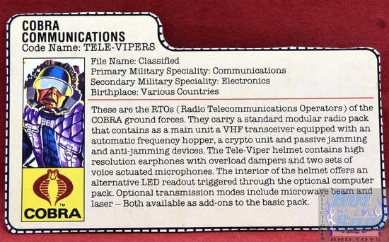 1985 Cobra Communications Tele-Vipers File Card