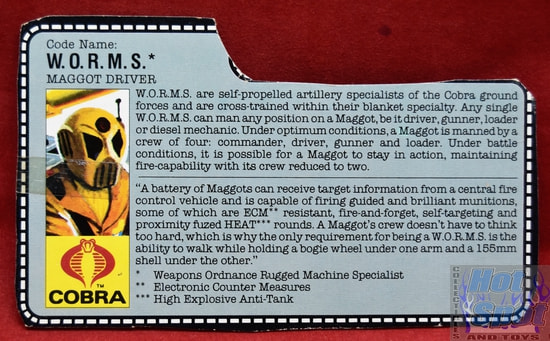 1987 Maggot Driver W.O.R.M.S. File Card