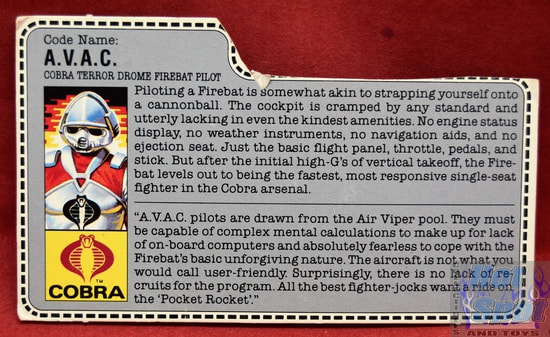 1986 A.V.A.C. Cobra Terror Drome Firebat Pilot File Card