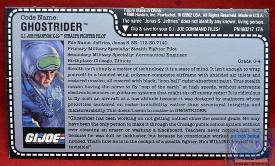 1988 Ghostrider Phantom X-19 Stealth Fighter Pilot File Card