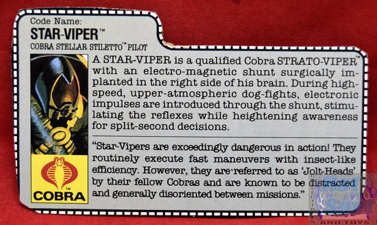 1988 Star-Viper Cobra Stellar Stiletto Pilot File Card