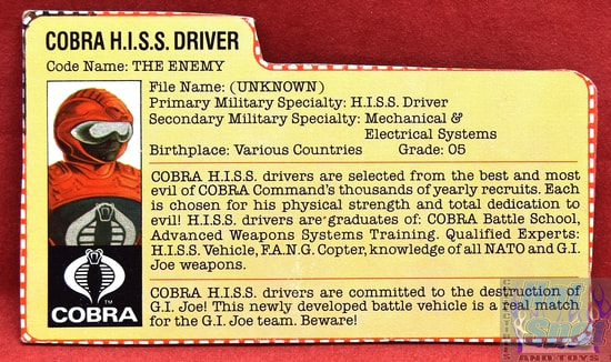 1983 Cobra HISS Driver The Enemy File Card