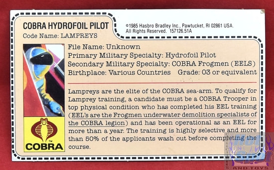 1985 Cobra Hydrofoil Pilot Lampreys File Card