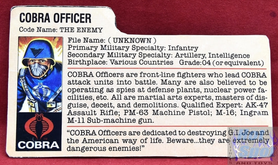 1982 Cobra Officer The Enemy File Card