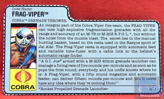 1989 Frag Viper Cobra Grenade Thrower File Card