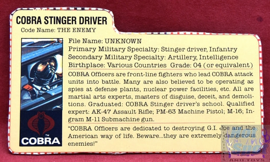 1984 Cobra Stinger Driver File Card