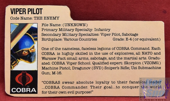 1983 Cobra the Enemy Viper Pilot File Card