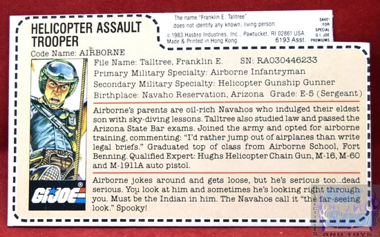 1983 Helicopter Assault Trooper Airborne File Card