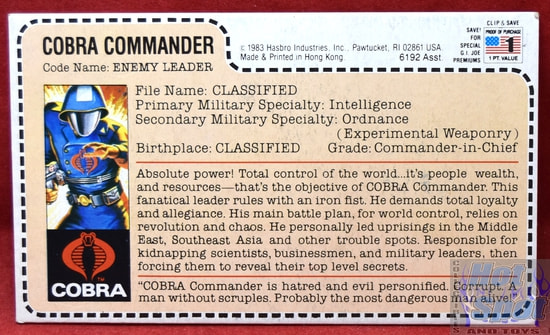 1982 Cobra Commander Enemy Leader File Card
