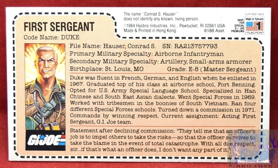 1983 First Sergeant Duke File Card