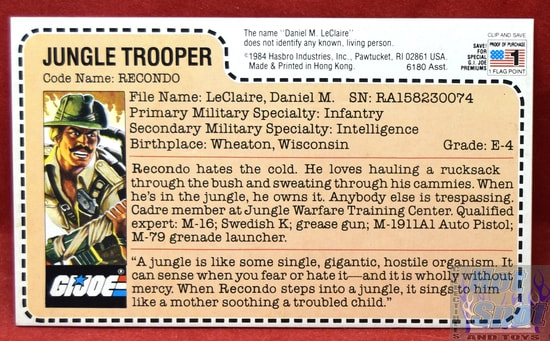 1984 Jungle Trooper Recondo File Card