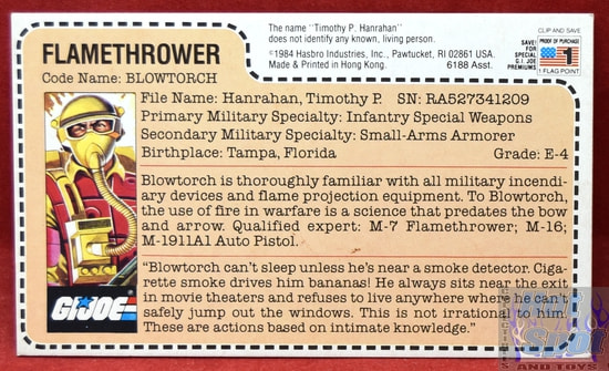 1984 Flamethrower Blowtorch File Card