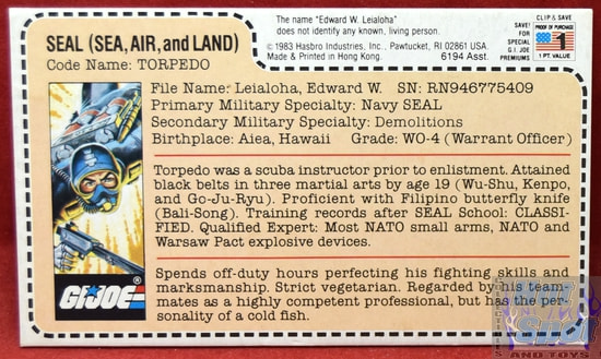 1983 Torpedo Seal (Sea, Air, and Land) File Card