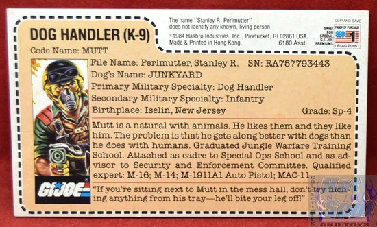 1984 Dog Handler K-9 MUTT File Card