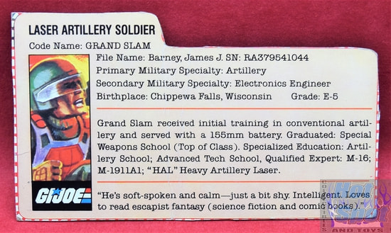 1982 Grand Slam Laser Artillery Soldier File Card