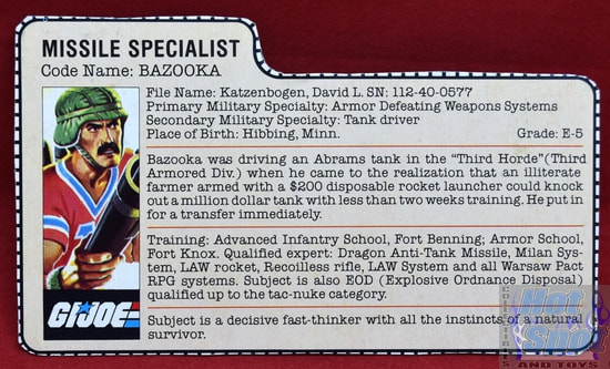 1985 Missile Specialist Bazooka File Card