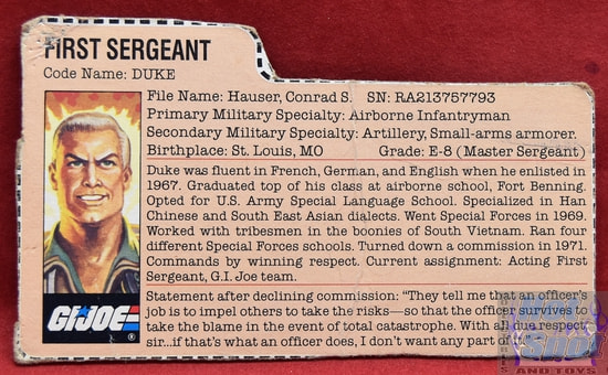 1983 First Sergeant Duke Mail Away File Card