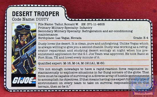 1985 Desert Trooper Dusty File Card