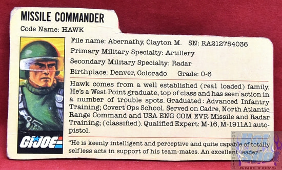 1982 Missile Commander Hawk v1 File Card