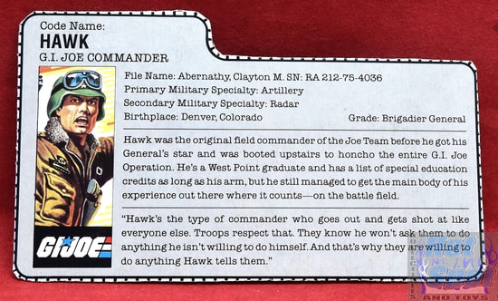 1986 GI Joe Commander Hawk File Card