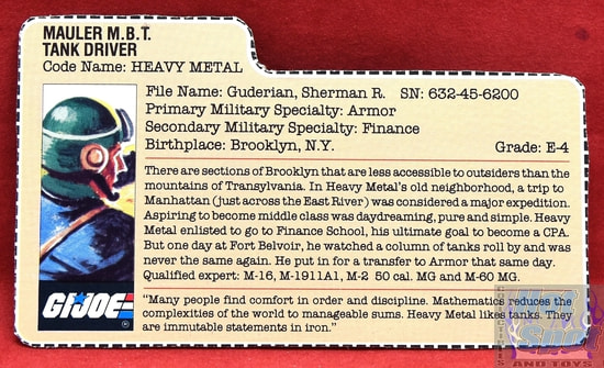 1985 Heavy Metal Mauler M.B.T. Tank Driver File Card