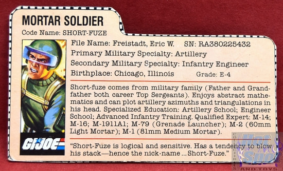 1982 Short-Fuze Mortar Soldier File Card