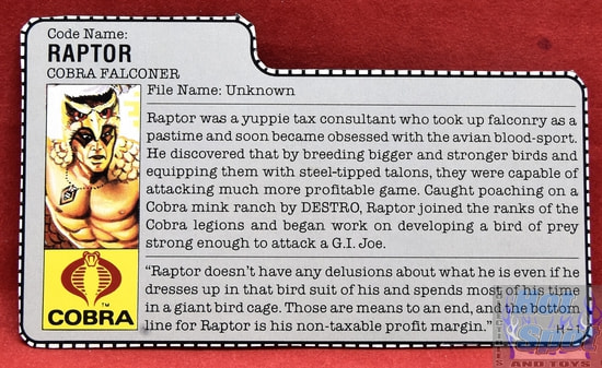 1987 Raptor Cobra Falconer File Card