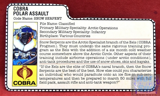 1985 Cobra Polar Assault Snow Serpent File Card