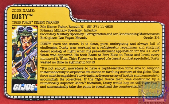 1988 Dusty Tiger Force Desert Trooper File Card