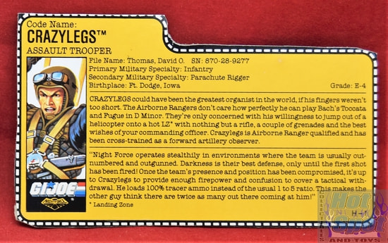 1988 Crazylegs Night Force File Card