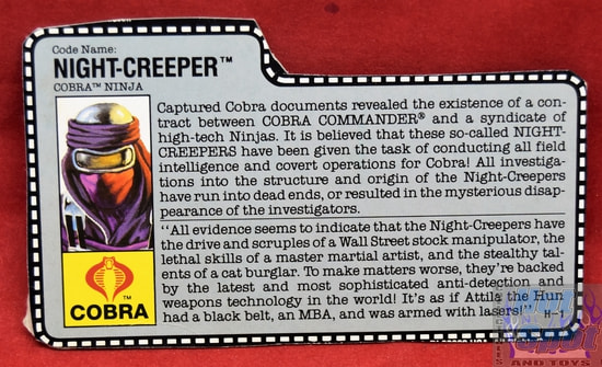 1990 Night-Creeper Cobra Ninja File Card