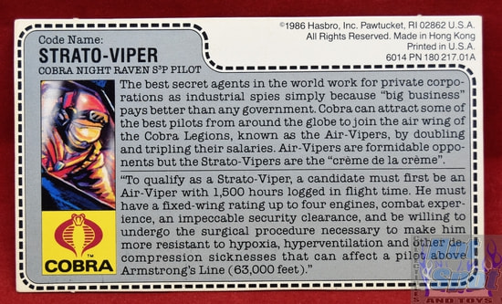 1986 Strato-Viper Cobra Night Raven File Card