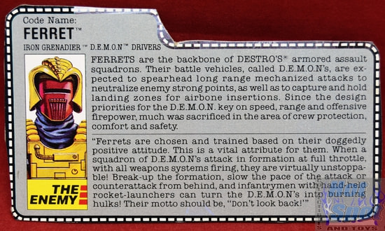 1988 Iron Grenadier D.E.M.O.N. Driver Ferret File Card