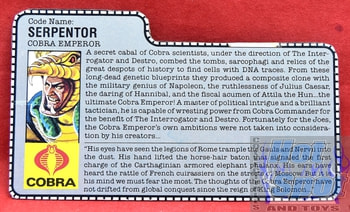 1986 Serpentor Cobra Emperor File Card