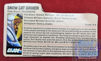 1985 Snow Cat Driver Frostbite File Card