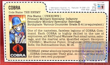 1982 Cobra The Enemy Straight Arm File Card