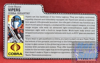 1986 VIPERS Cobra Infantry File Card