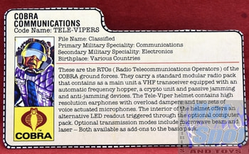 1985 Cobra Communications Tele-Vipers File Card