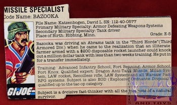 1985 Missile Specialist Bazooka File Card