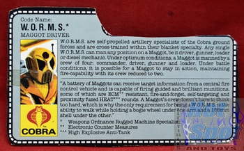 1987 Maggot Driver W.O.R.M.S. File Card
