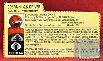 1983 Cobra HISS Driver The Enemy File Card