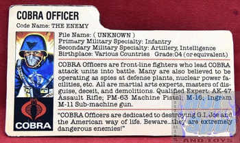 1982 Cobra Officer The Enemy File Card