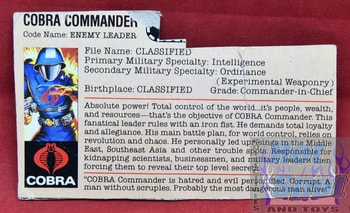 1982 Cobra Commander Enemy Leader File Card