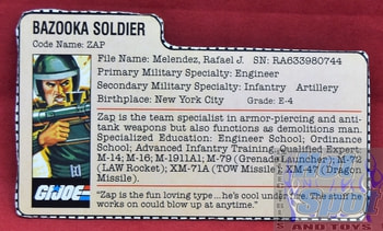 1982 Zap Bazooka Soldier File Card